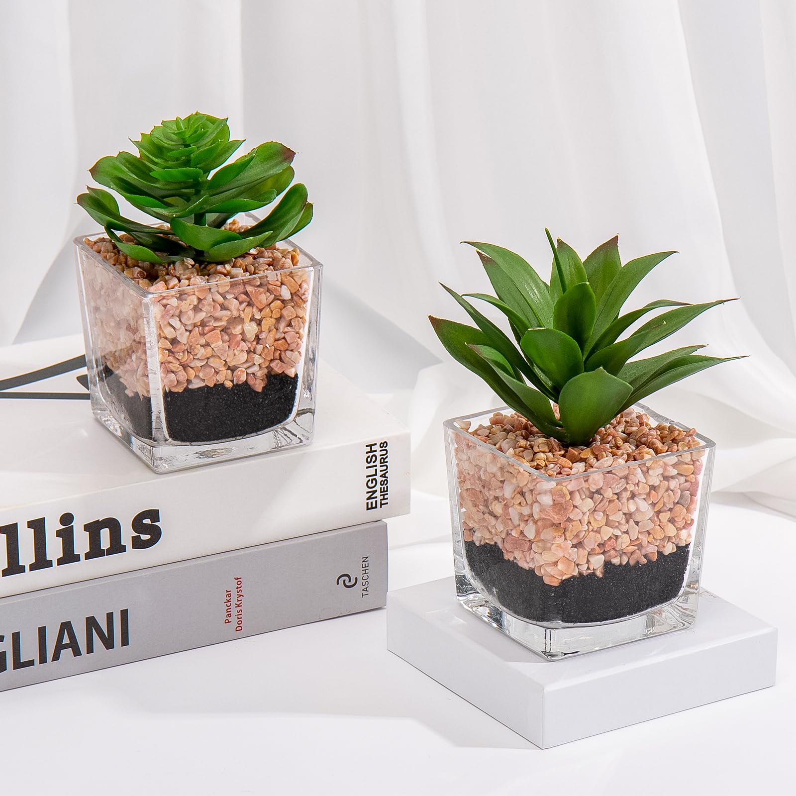 Briful Faux Succulents in Pots Set of 2 Succulents Artificial Plants Indoor  Fake Plants Decor with Glass Pots for Modern Home Table Office Desk  Bathroom Shelf Decor: Buy Online at Best Price
