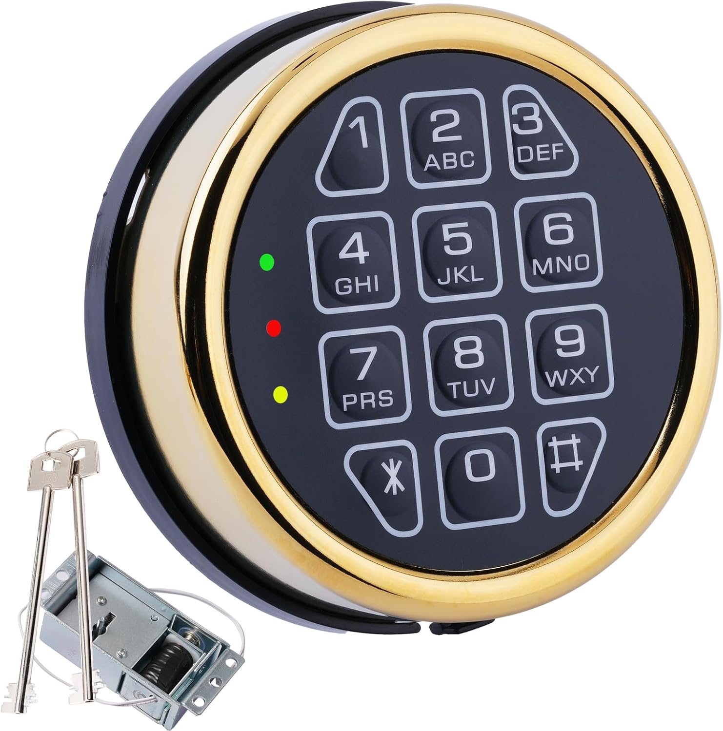 Gun Safe Lock Replacement Solenoid Lock with 2 Override Keys, Upgrade Golden Digital Keypad DIY Safe Electronic for Fireproof Safe Box