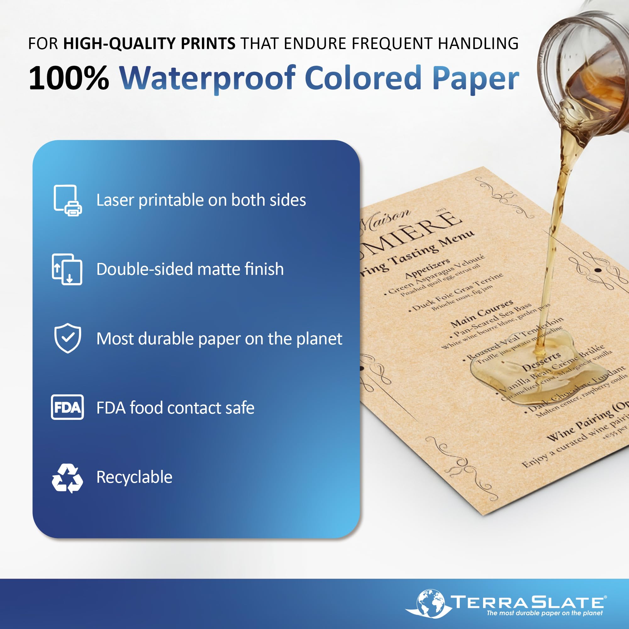 TerraSlate Papel | Papel kraft | Papel impermeable de 8.5 x 11 pulgadas | Papel de impresora láser, máquina de copiado y prensa digital, compatible con 25 hojas (8 mil TerraSlate (cubierta de 80