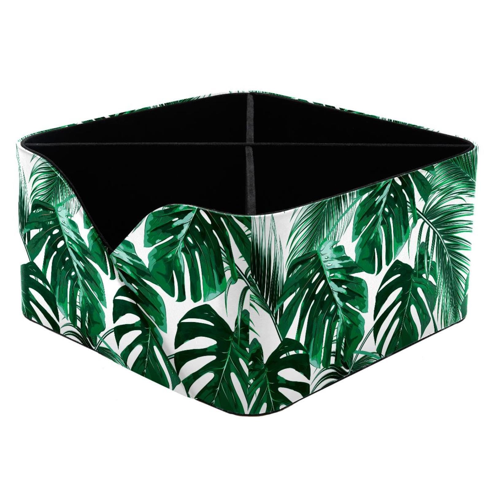 KengjuTesu Tropical Palm Leaves Jungle Leaf Floral Pattern Desktop Organizer Pen Holder, Rectangular Pencil Cup for Office, Study and Makeup Stations