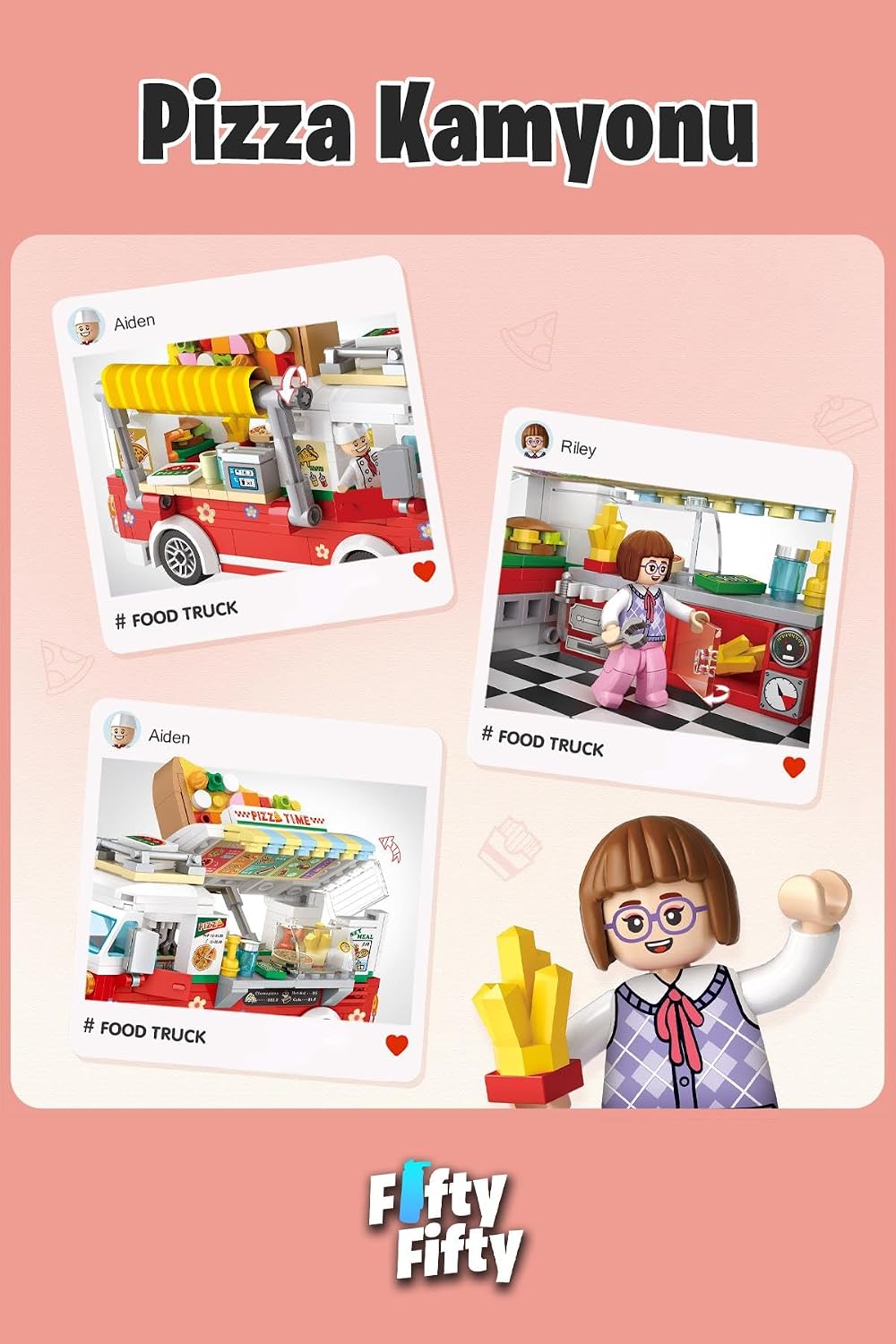 Loz Mini Block Series Food Truck/Pizza Truck in various play scenarios