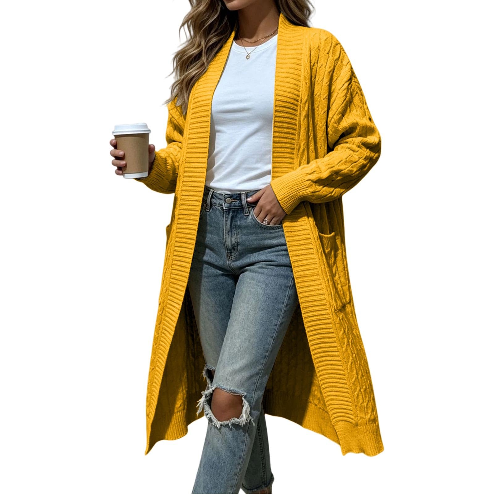 Cardigan Lungo Donna con Bottoni, Maglione Morbido e Leggero in Maglia