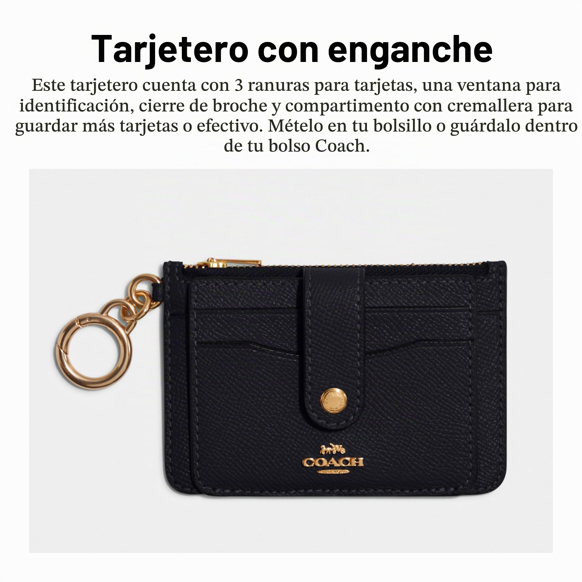COACH - Tarjetero de Piel granulada para Mujer, Color Azul Marino, Talla única