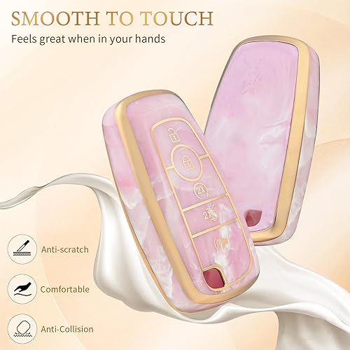 Miniatura 3 de OFFCURVE Funda para llavero de coche compatible con Ford, rosa+llavero