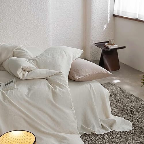 Miniatura 7 de Nanko Juego de funda de edredón de gasa de doble capa 100% algodón color beige tamaño King, ropa de cama de lujo super suave y elegante, funda de