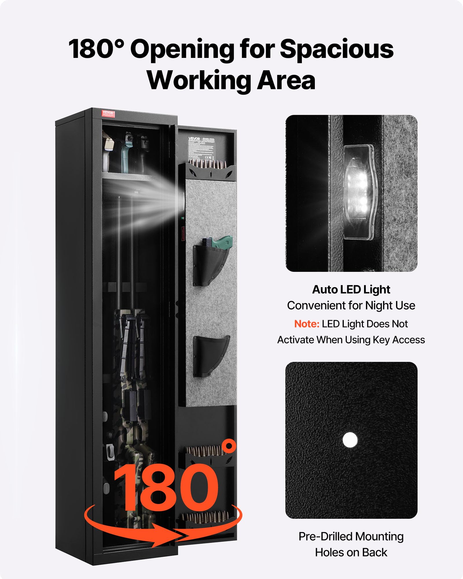 VEVOR Cassaforte per Armi Fuciliera 300 x 280 x 1396 mm, Armadio Ignifugo per Fucili in Acciaio Laminato a Freddo per Impieghi Gravosi con Tastiera Digitale e Chiave, Grande Armadio per Armi Lunghe