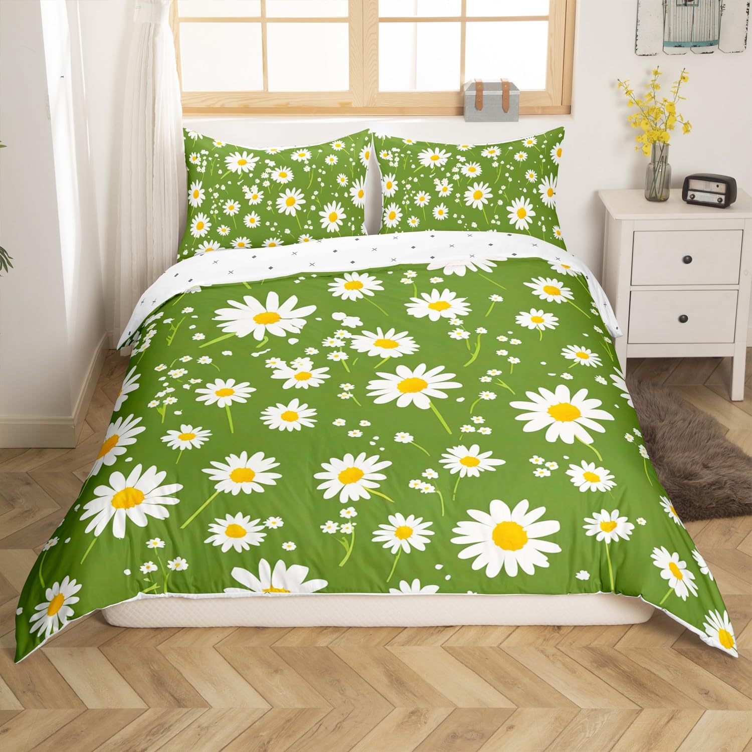 Loussiesd Blossom Bedding Comforter Cover Single Size Daisy Bedding Set for Kids Boys Girls Decor Botanical Floral Duvet Cover Microfiber Garden Theme Bedspread Bedroom Natural Bedclothes - Image 3