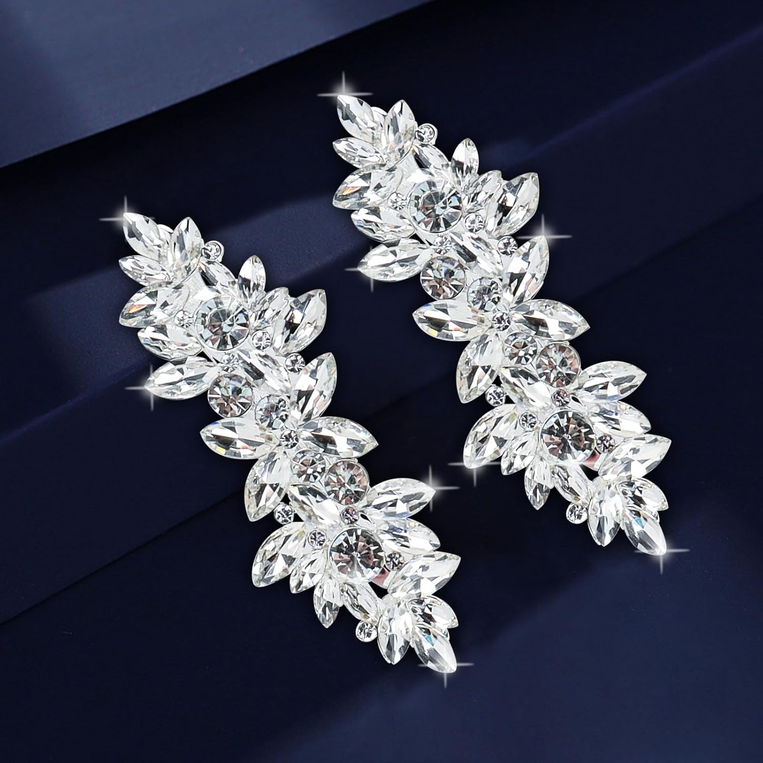 WHAVEL Rhinestone Crystal French Barrette Clips - Vintage Bridal Wedding Hair Pins and Accessories for Women, Bride, Bridesmaid (Silver)