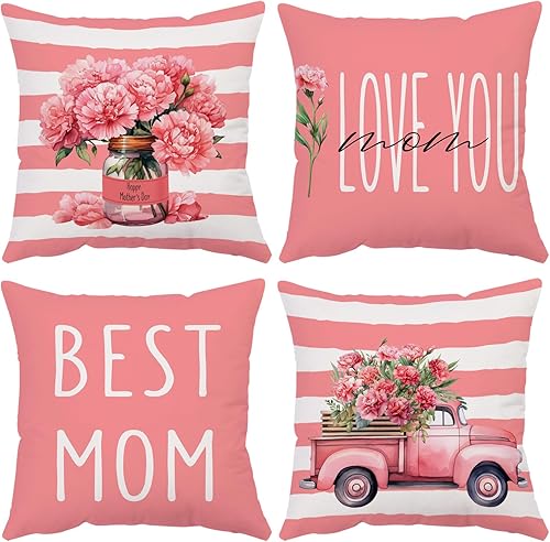 YeeJu Juego de 4 fundas de almohada para el Día de la Madre de 18 x 18 pulgadas, fundas de almohada de terciopelo para mamá, fundas de almohada con