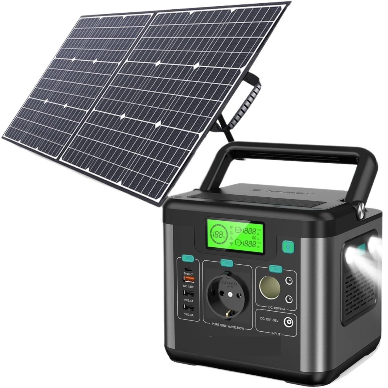 Estación De Energía S160 300W (Pico 600W), Generador Solar 222Wh, Cargador, Fuente Alimentación Emergencia Respaldo con Panel 200W Ligero Y PortáTil