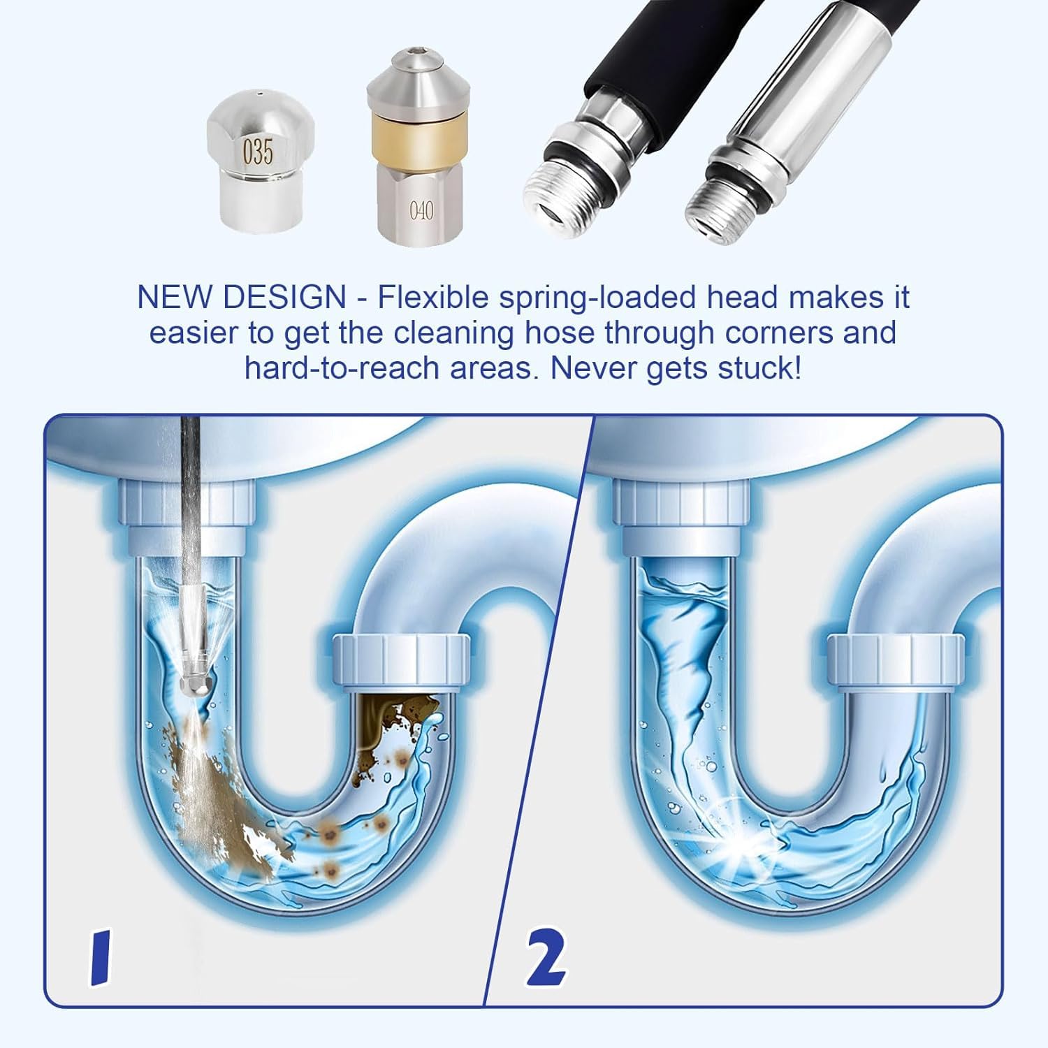Tuyau de débouchage canalisation 15 m, compatible avec Kärcher K2 K3 K4 K5 K6 K7, flexible pour nettoyeur haute pression jusqu’à 400 bar, raccord M22, adaptateur, buses et ruban PTFE, 60 °C