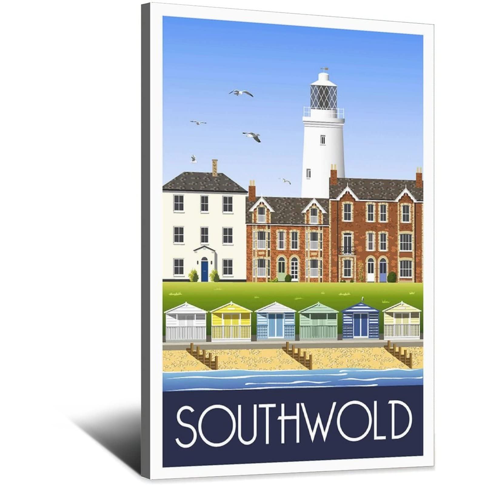 UEJD Vintage Southwold Lighthouse Huts Suffolk Travel Poster Decorative Posters Modern Bedroom Canvas Art Poster Picture Painting Posters Wall Decor Art Gift