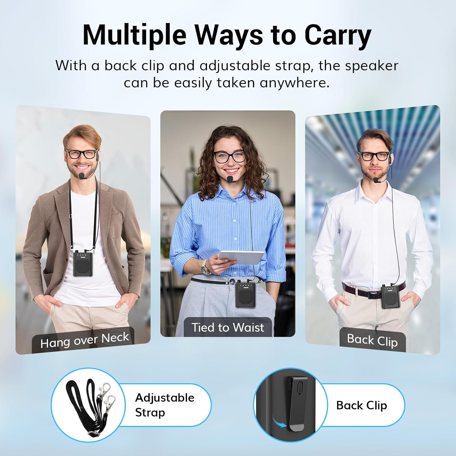 TONOR Voice Amplifier for Teachers, 15W Bluetooth Voice Amplifier with Wireless Headset Mic, Portable Megaphone Speaker Rechargeable PA System 82ft for Teaching, Speaking, Fitness Instructors K11 - Image 4