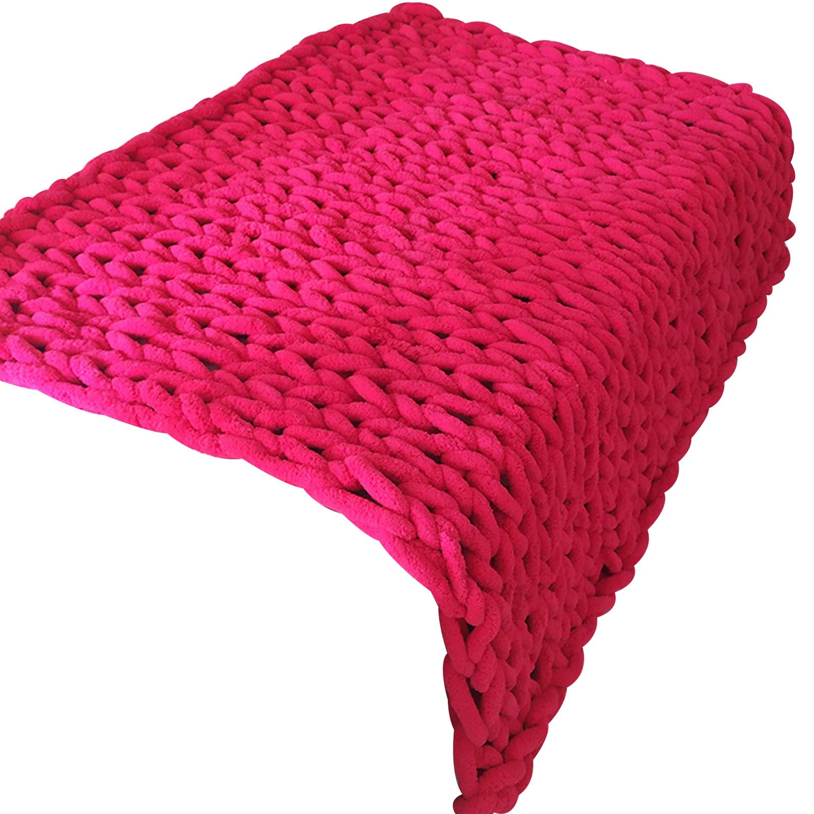 GUOYUN Soft Cozy Chunky Knit Blanket Warm Chenille Handmade Throw Blanket for All Season Any Couch Bed Knitted Blanket (Color : Rose Red, Size : 100x200cm)