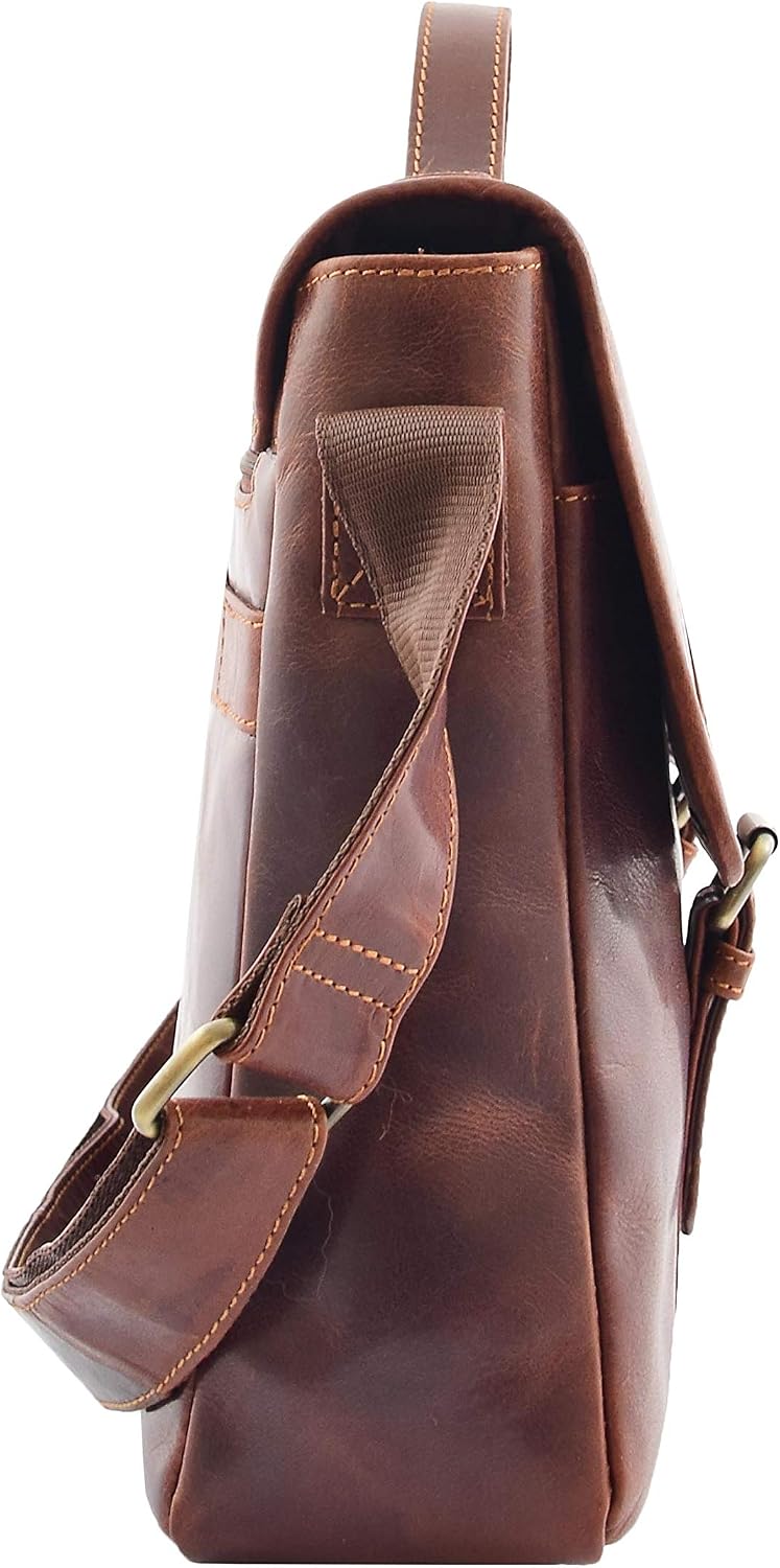 Mens Real Leather Briefcase Cross Body Organiser Messenger Bag Marland Brown