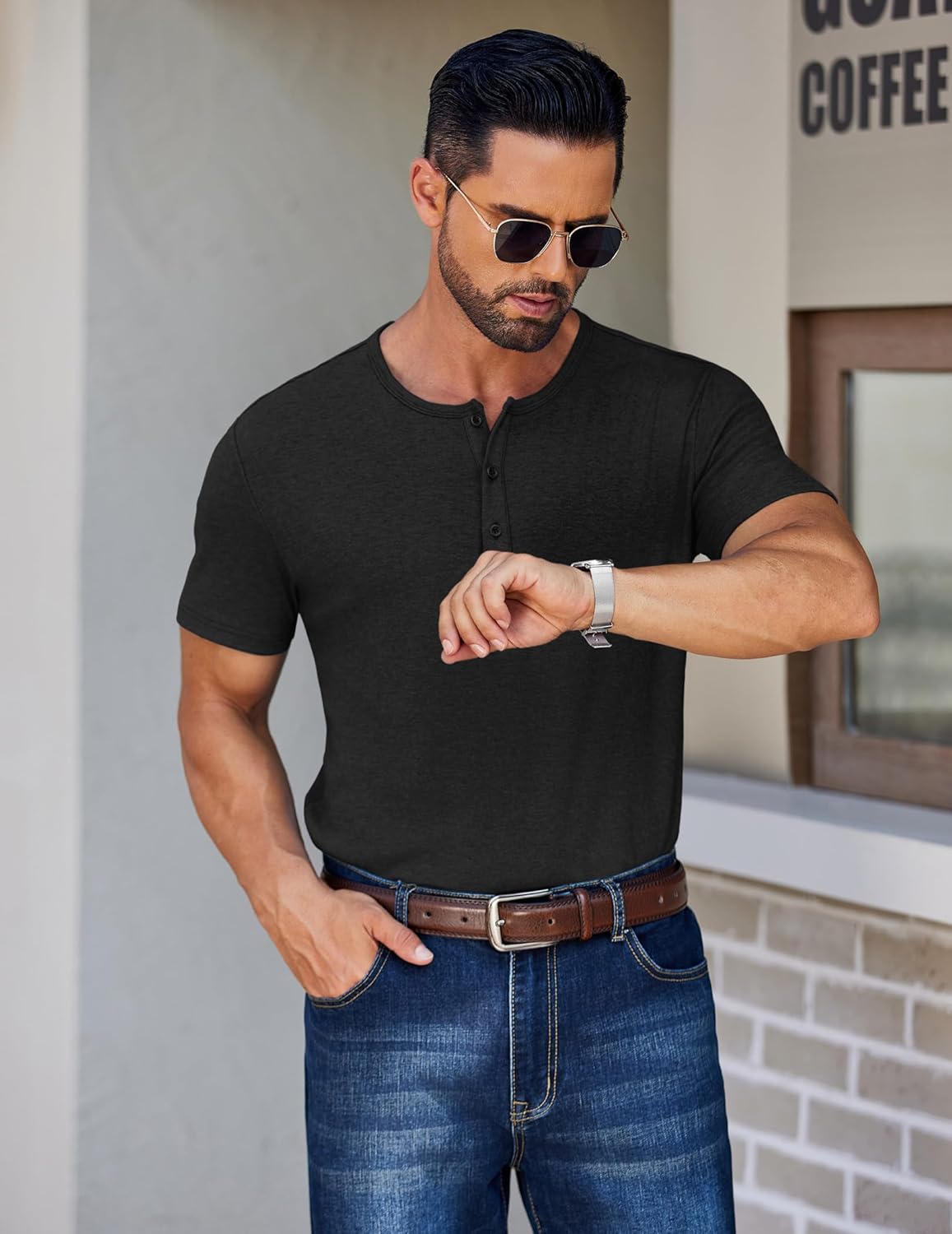 COOFANDY Men's Henley Shirts Short Sleeve Fashion Casual T-Shirts Summer Button Basic Tee - Image 3