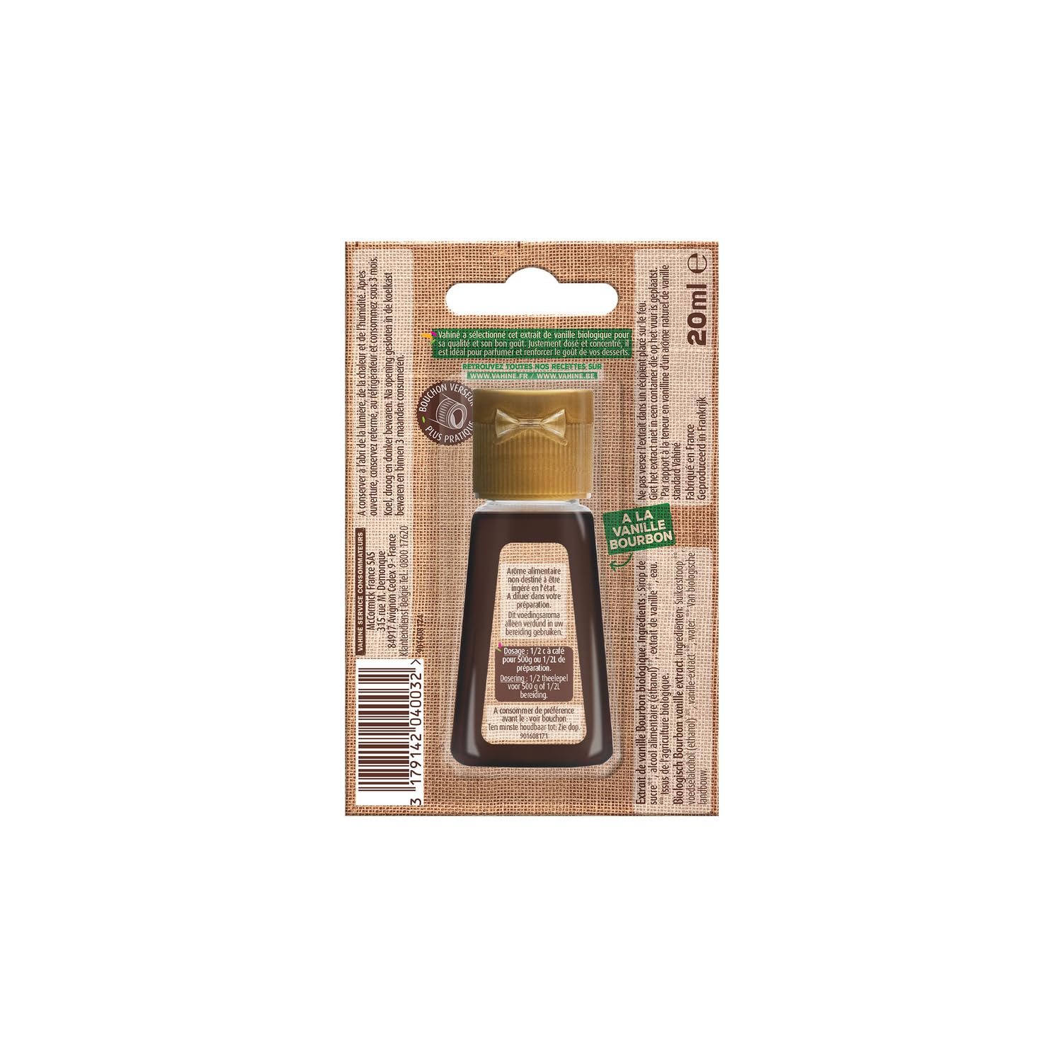 VAHINE Extrait de Vanille Bourbon Bio 20 ml, Concentration Triple, Fabrication Française depuis 1972 - Lot de 3