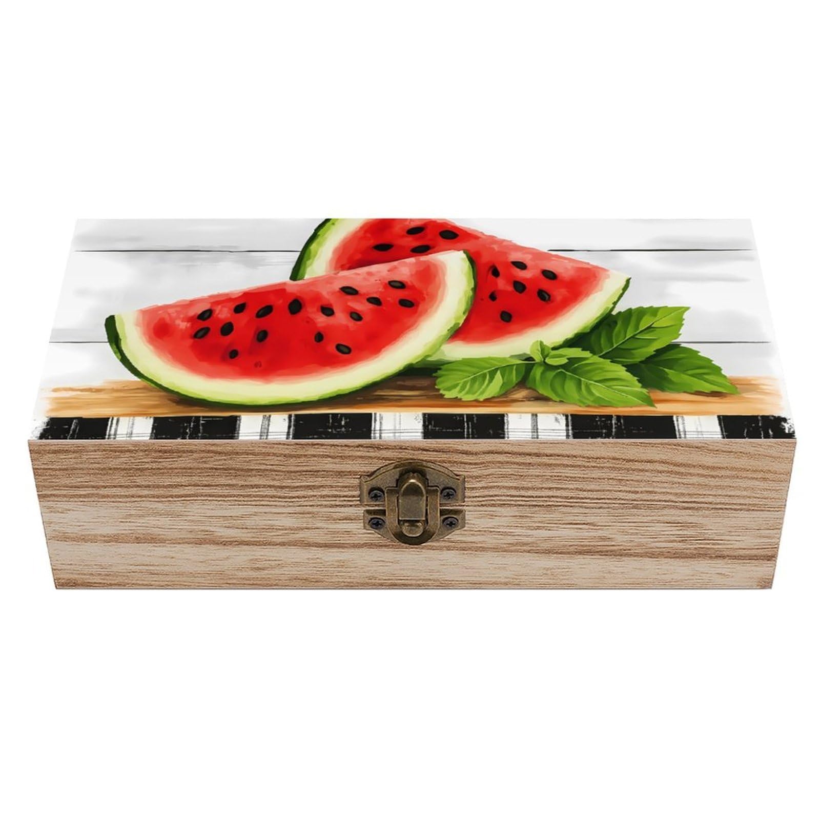 Oudrspo Watermelon And Leaf Retro Wooden Storage Box Keepsake Jewelry Decorative Art Storages Box Gift Boxs