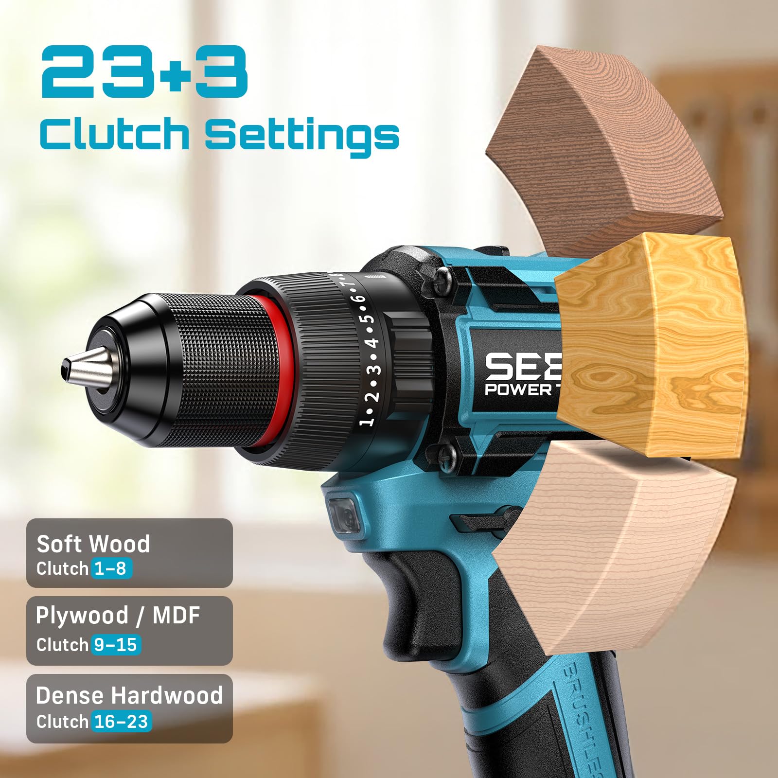 Seesii Impact Wrench 665 FT-LBS(900N.m) 3300IPM 1/2 Impact Gun High Torque Electric Impact Driver Cordless Impact Wrench with 21V 2x4.0Ah Battery 6 Sockets&Case for Home Car Tire Lug Nut Removal Tool product image 18