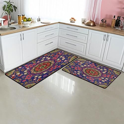 Miniatura 6 de Tapete de cocina con patrones de mandala coloridos 2 piezas tapetes acolchados antifatiga para suelo de cocina de 47 x 17 pulgadas29 x 17 pulgadas,