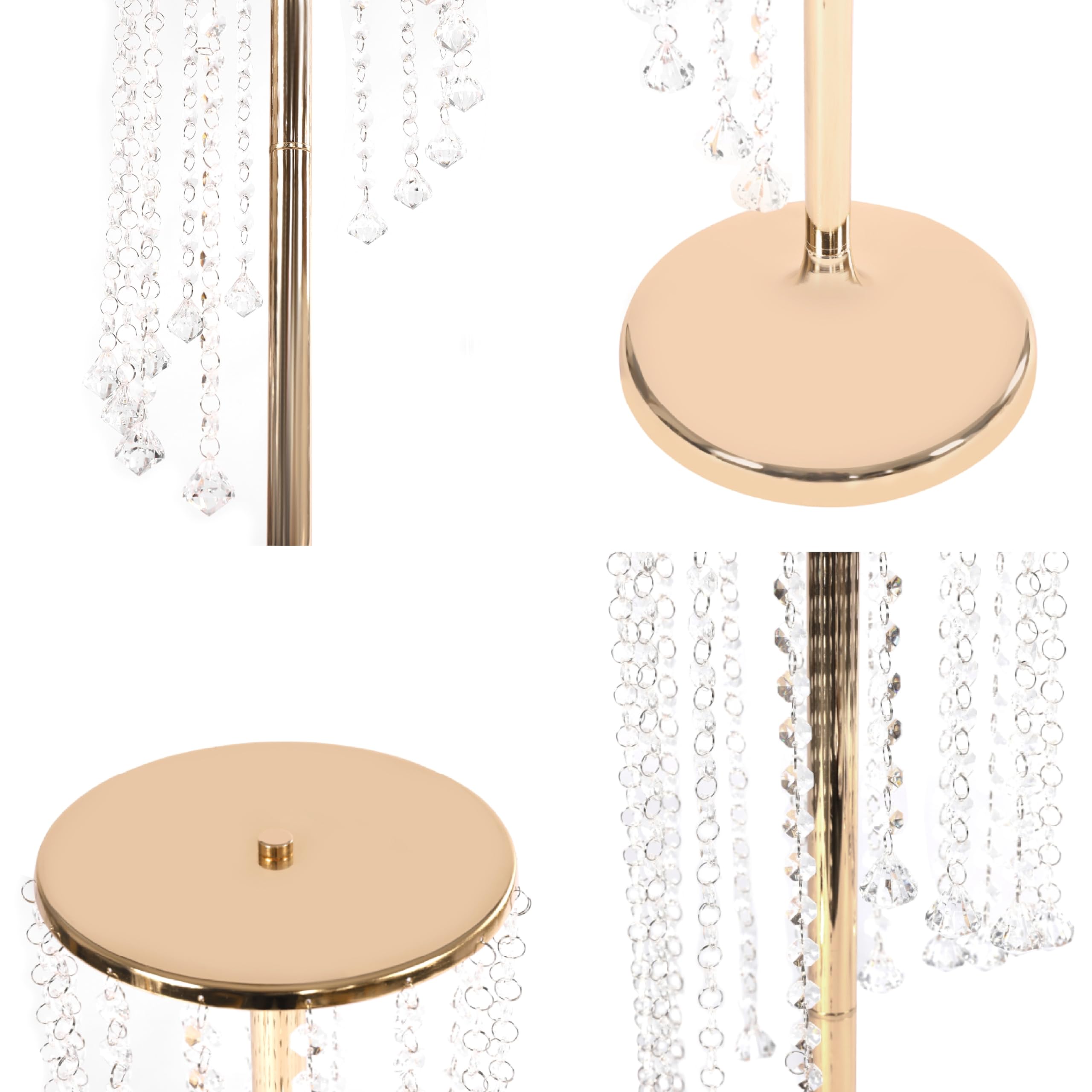 Metall Blumenständer Hochzeitsdekoration mit Kristallanhänger, Hohe Blumenboden Vase Blumenständer MetallSäule Vasen, Blumenvasen Blumenhalter mit Metall Basis für Hochzeit, Party (Gold)