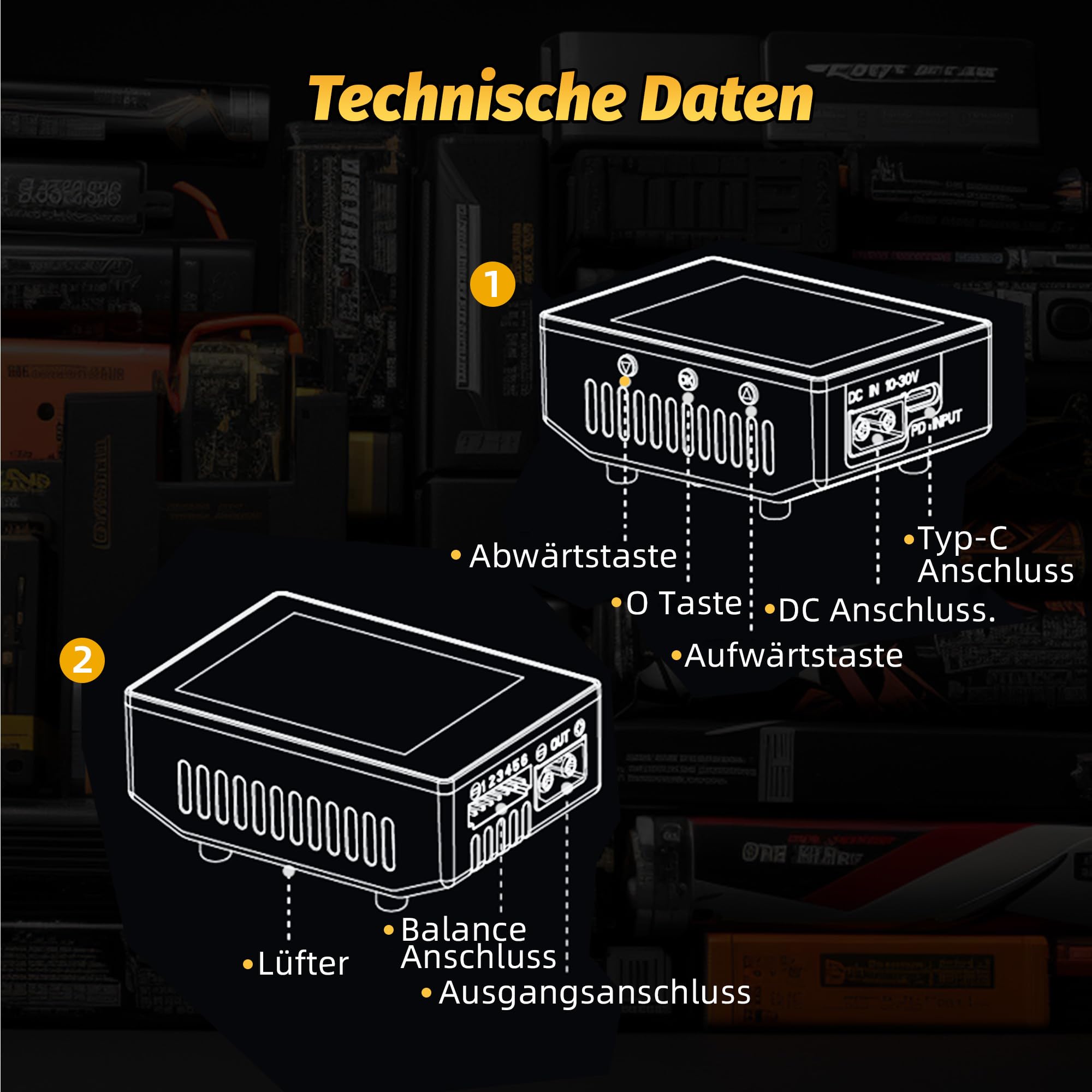 HOTA T6 1-6S Lipo Akkuladegerät, RC Smart Akkuladegerät | 300W, XT60, PD Doppeleingang, 15A RC Autoladegerät, unterstützt PD3.0, QC Schnellladeprotokolle