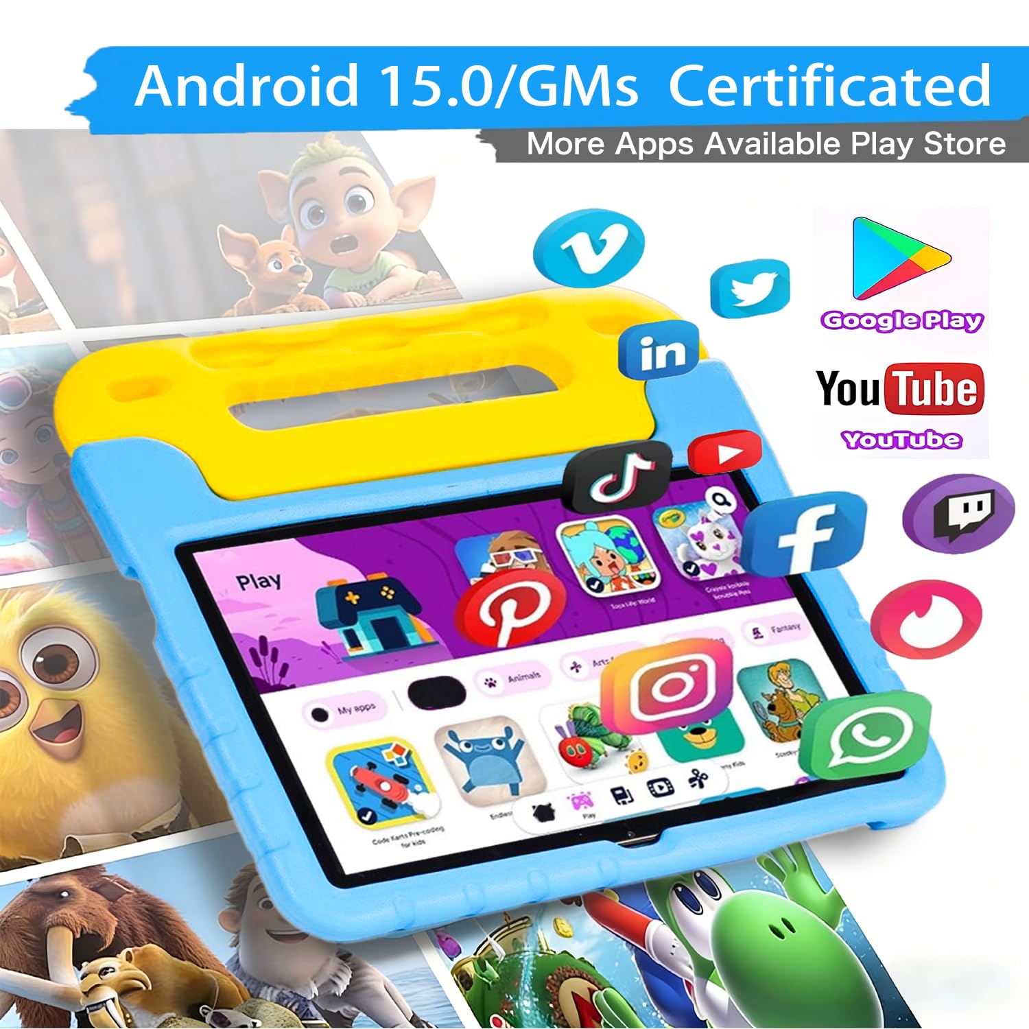 SUMTAB Tablet Bambini 10 Pollici, Android 15 Tablet Educativo con Processore Octa-Core per Gaming, 30GB RAM 128GB ROM Espandibile TF 2TB, 5G e WiFi 6, Penna Stilo Inclusa e Custodia Antiurto Blu