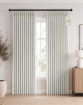 PONY DANCE 100% Blackout Linen Pinch Pleated Curtains 90 inches Length 2 Panels Set for Living Room,Back Tab Thermal Insulation Window Drapes with Hooks for Bedroom Sliding Glass Door,40Wx90L,Natural