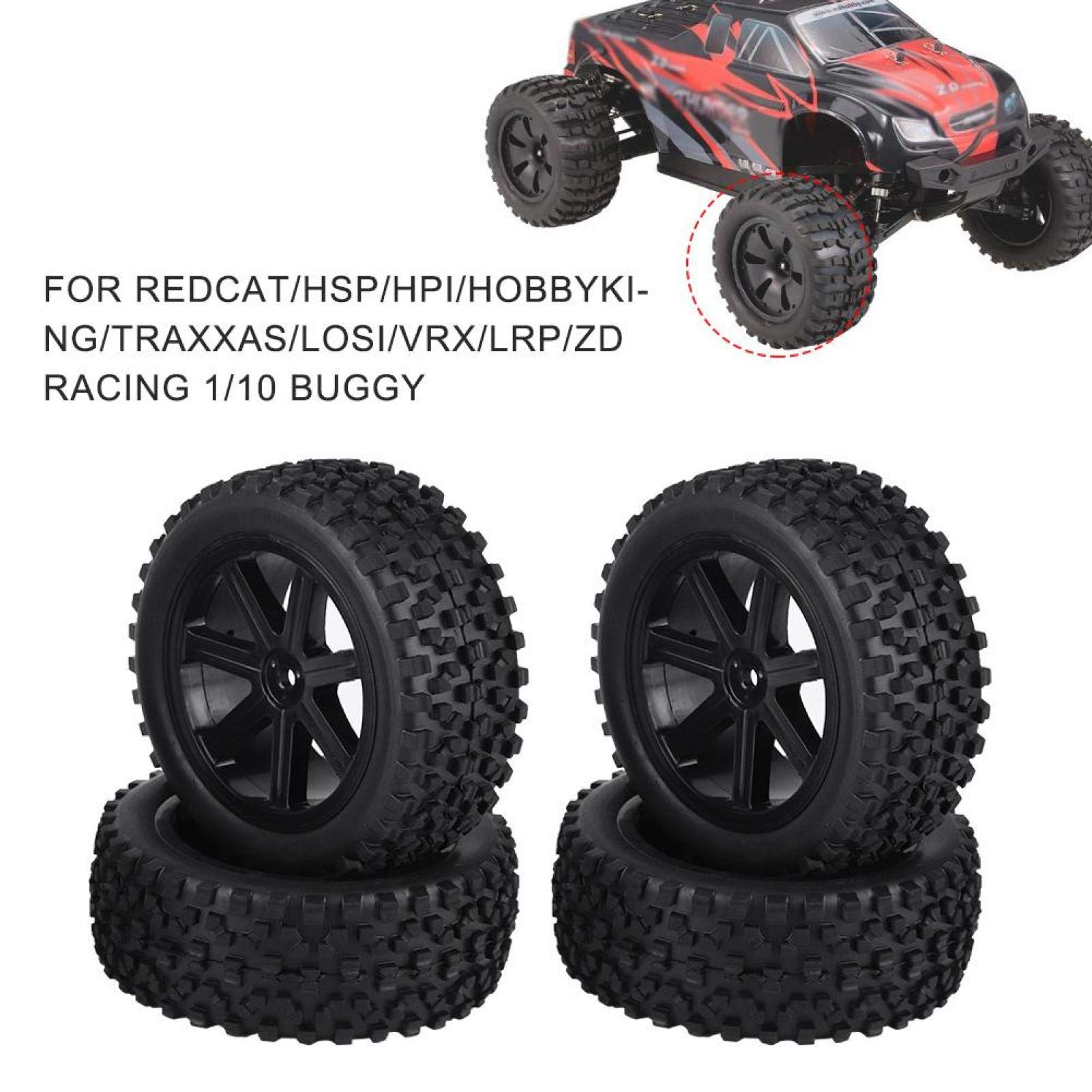 4 Pezzi 1/10 RC Truck Pneumatico in Gomma RC Truck Ruote Set Anteriori Posteriori per Auto RC(Nero)