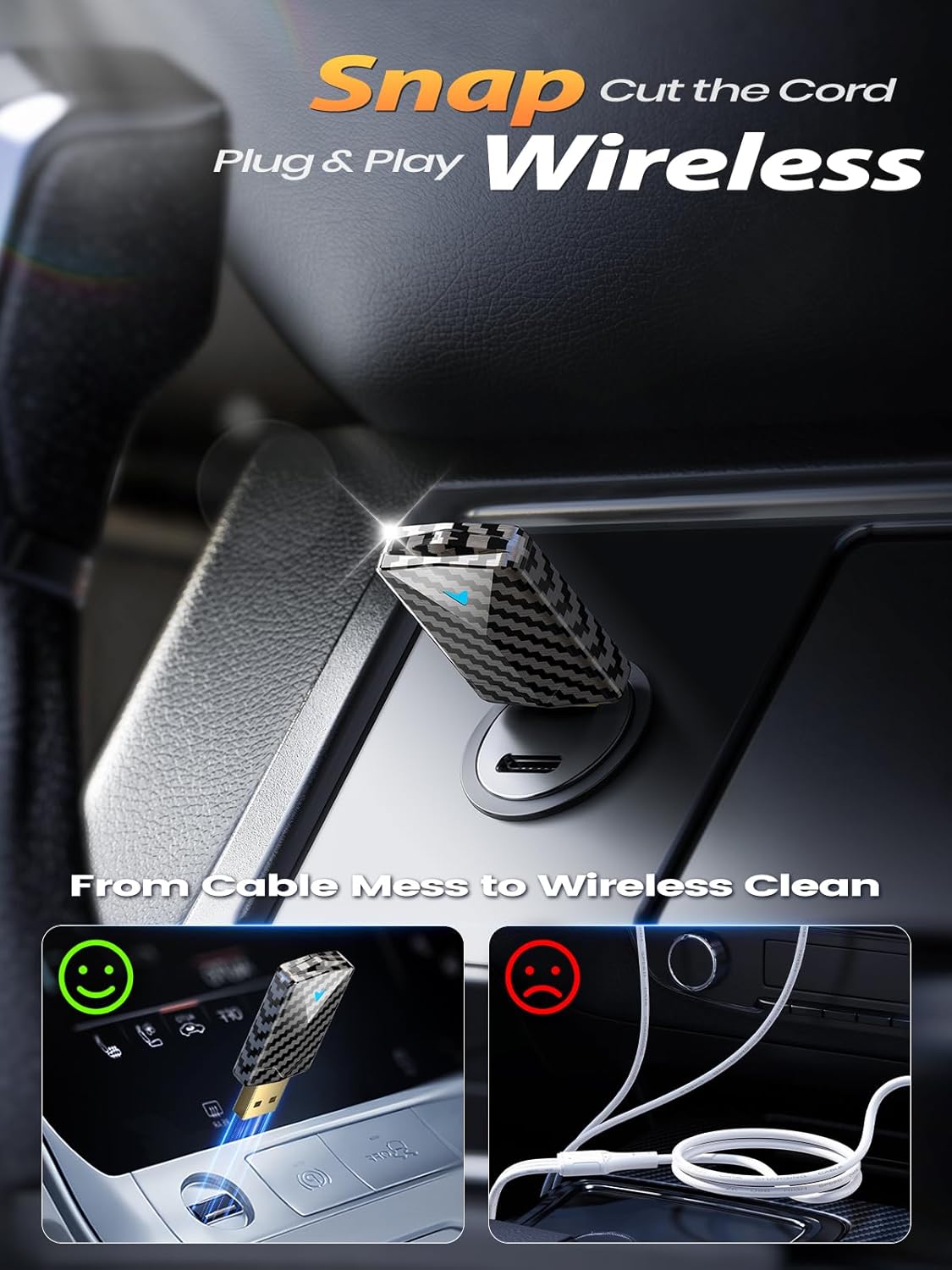 Mini Wireless CarPlay Adapter for iPhone & Android Auto (2026 Upgrade), No Delay, Fast & Stable Connection, Plug & Play, Converts Wired to Wireless Carplay Dongle for 2016+ Cars, USB-A/Type-C Port