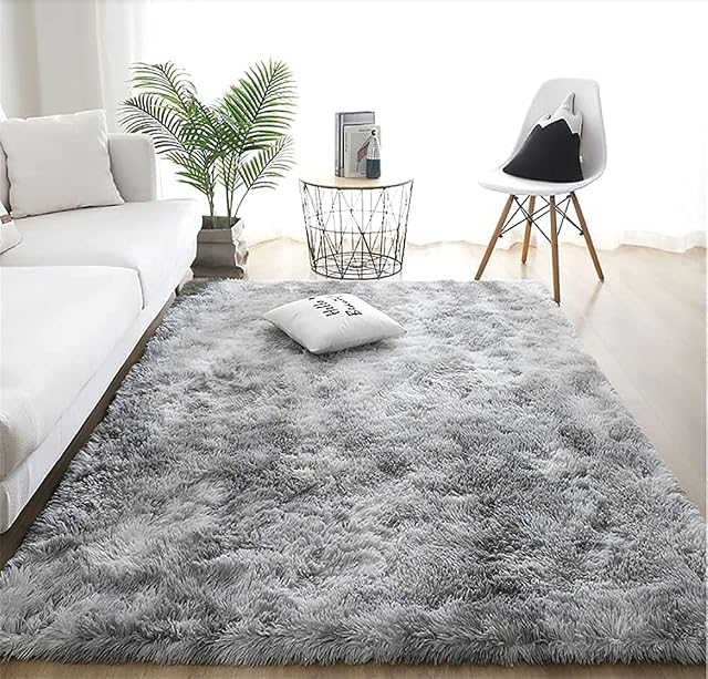 GISIONLARI Rugs Living Room Fluffy Area Rug Shaggy for Bedroom Soft Modern Luxury Fur Carpet for Kids Room Nursery Indoor Plush Furry Rug Comfy Home Decor Floor Mat (120 x 170 cm, Grey white)