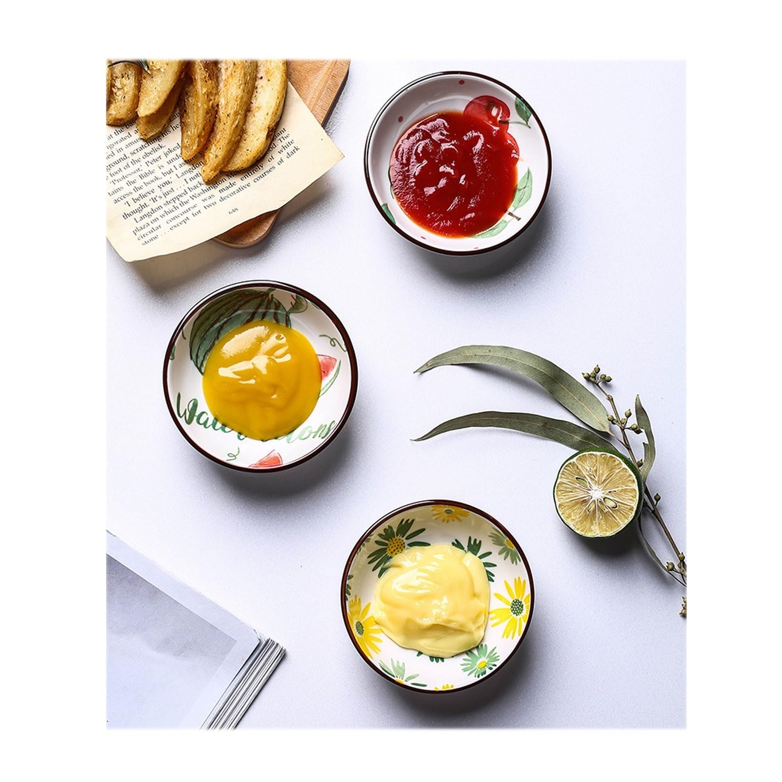 Dessertteller, Dip-Schüssel-Set, Porzellan, Dip, Saucenschüssel, Keramik, rund, Gewürzgeschirr, Snackgeschirr, Gewürz-Set, Dessertteller (C)