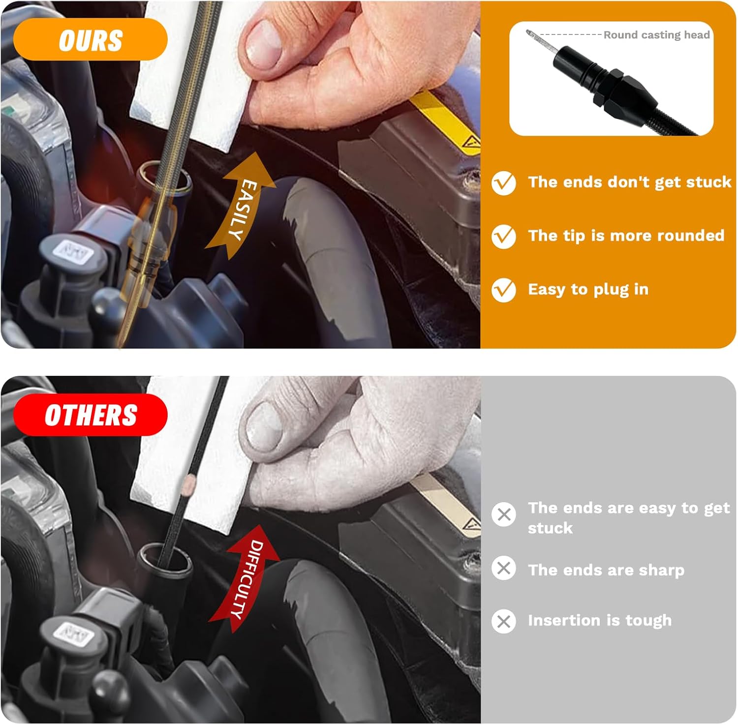 HAHAHA AOD Dipstick Compatible with Ford AOD Firewall Mount Transmission Dipstick Oil Tube Flexible Braided Stainless Steel Firewall Mount (Black)