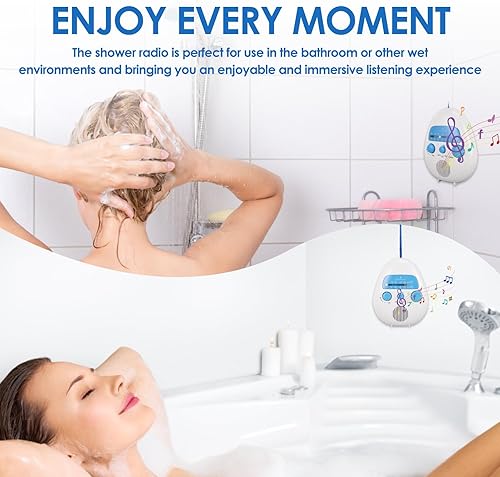 Miniatura 5 de Radio de ducha AM FM con altavoz integrado, radio de baño colgante con perilla giratoria para una fácil afinación y control de volumen.