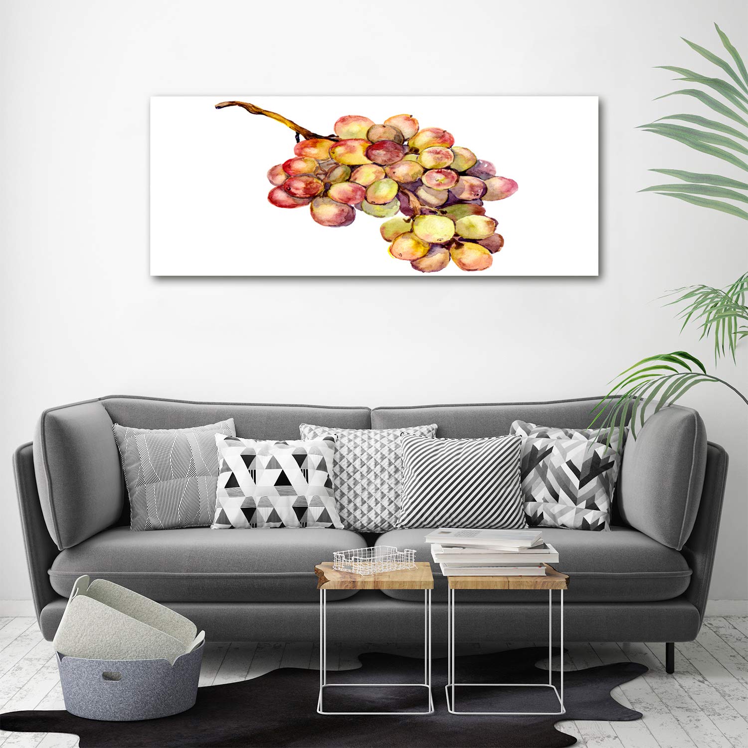Tulup Glas-Bild Wandbild aus Glas - Wandkunst - Wandbild hinter gehärtetem Sicherheitsglas - Dekorative Wand für Küche & Wohnzimmer 125x50 - Essen & Getränke - Weintrauben - Grün