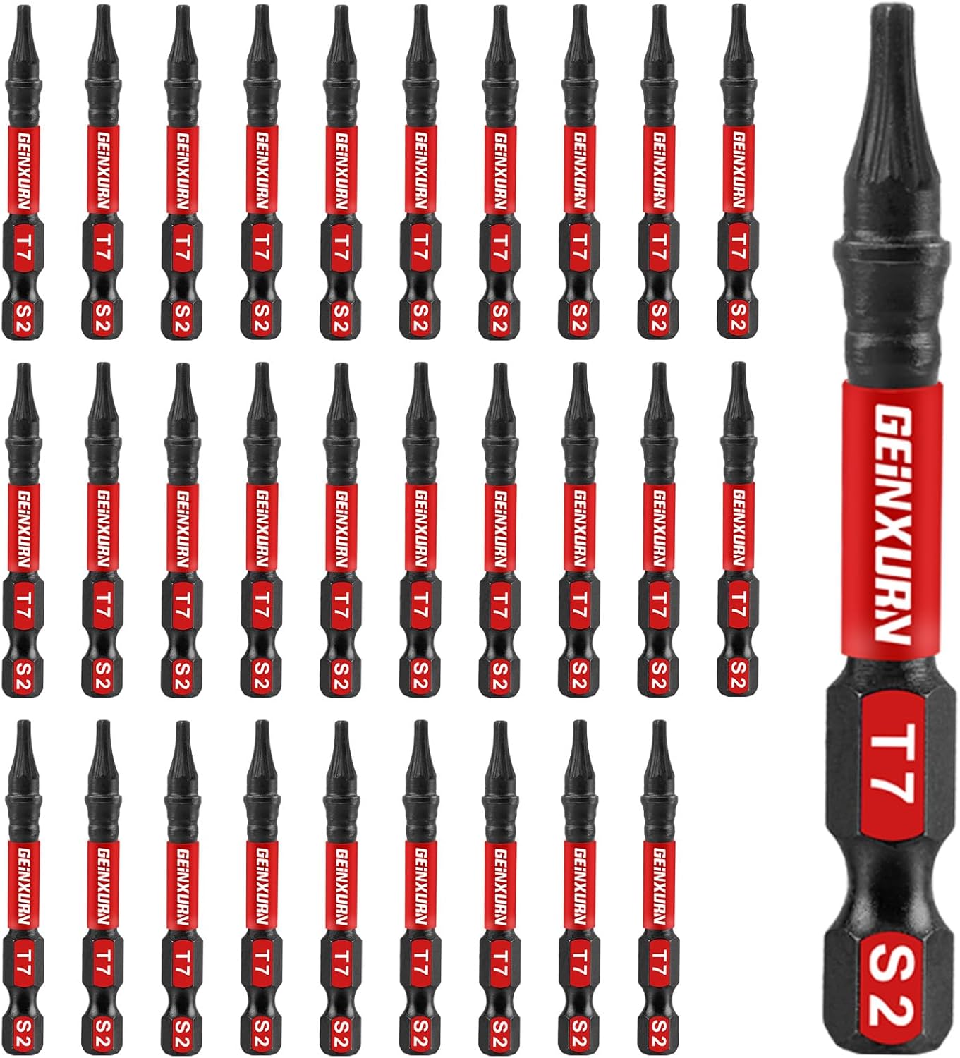 Geinxurn 30 Pieces T7 Impact Tough Magnetic Screwdriver Bit Set, 2 In. #7 Torx Head power Bit Set, S2 Alloy Steel T7 Star Bit