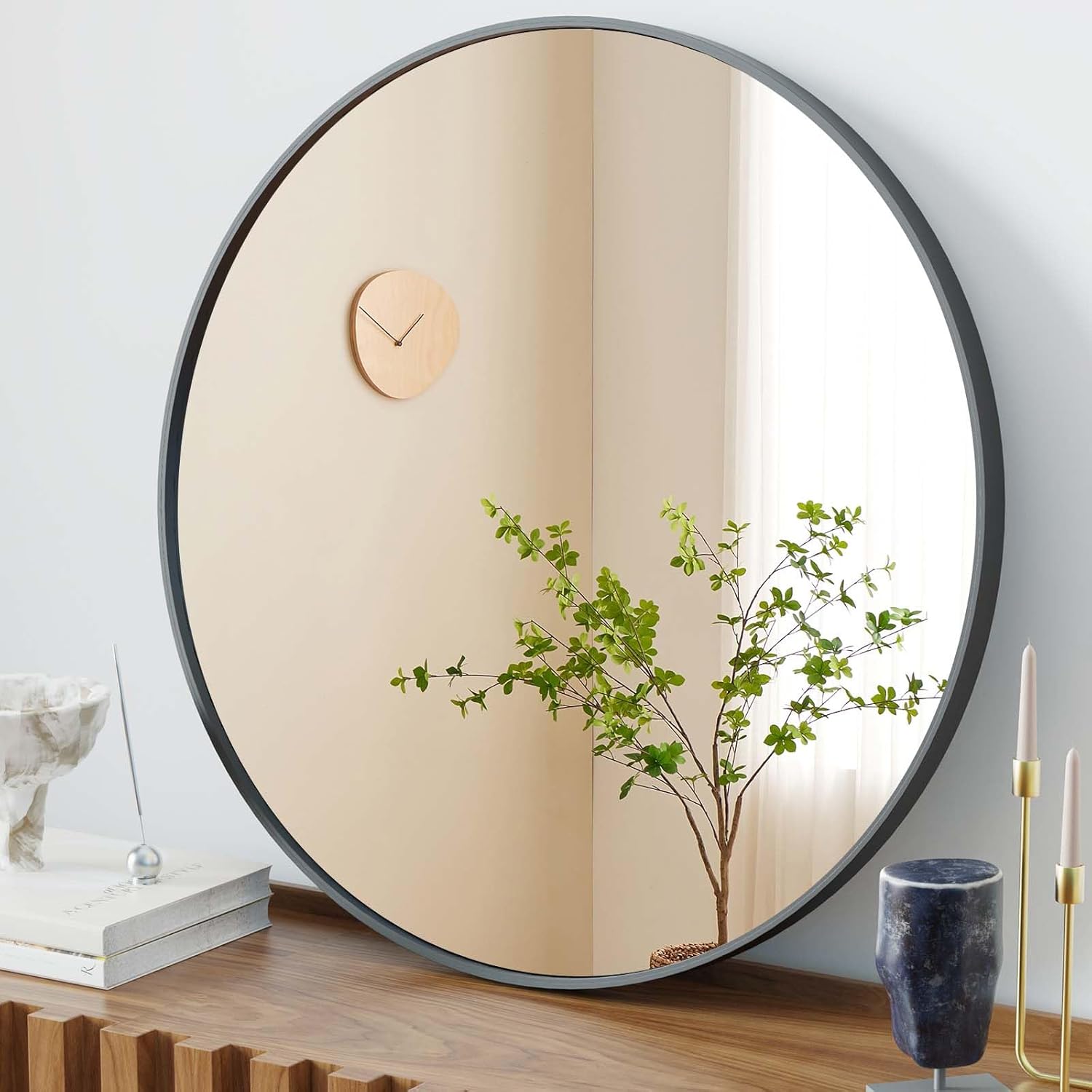 Black Round Bathroom Mirror, 20 Inch Circle Mirrors with Metal Frame, Modern Round Hanging Mirror for Hallway, Living Room, Bedroom or Vanity (Black Frame)