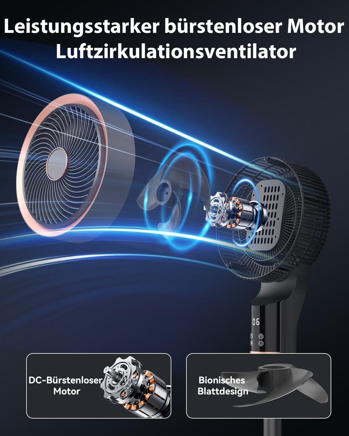 Standventilator,25 dB Ventilator leise mit Fernbedienung,12 Geschwindigkeiten,70°+90° Oszillation,12H Timer,Boden & Tischventilator mit LED-Display, Ventilator Groß für Schlafzimmer, Wohnzimmer