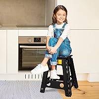 Vista 7 de Korpai Taburete plegable de 18 pulgadas para adultos y niños con capacidad para hasta 300 libras, taburetes plegables antideslizantes con mango