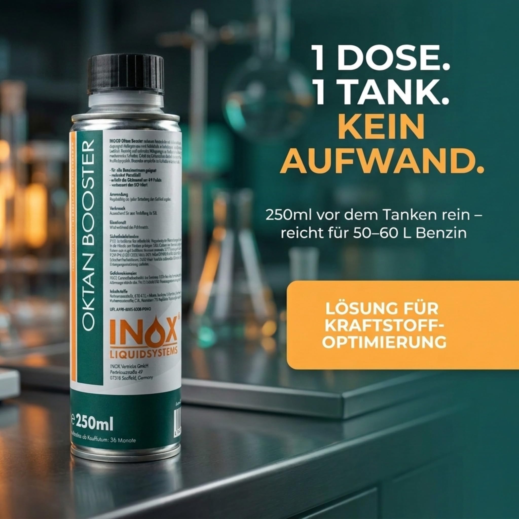 INOX® - Hochwirksamer Oktan Booster 6x250ml | Systemreiniger reduziert den Kraftstoffverbrauch | Benzin Additiv für bessere Verbrennung | Motorsystemreiniger für alle Benzinmotoren