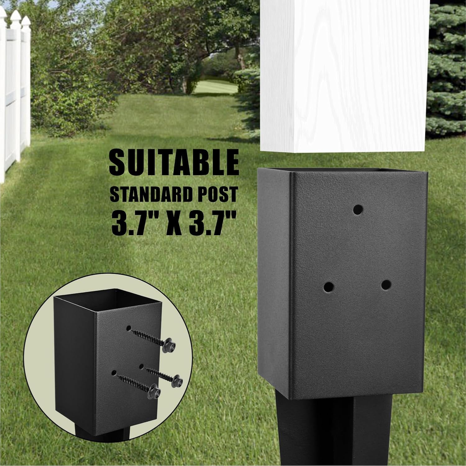 Fence Post Anchor 4''x4'', Heavy Duty Metal Fence Post Anchor Ground Spike 24''x4''x4'' for Mailbox, Bird Feeder, Decking, Banner, with The Black Powder Coating Cover on The Surface (Set 6)