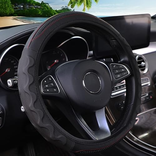 Miniatura 5 de Osilly Funda para volante de automóvil, de 14 12 a 15 pulgadas, antideslizante, transpirable, duradero, protector de volante para hombres y mujeres,