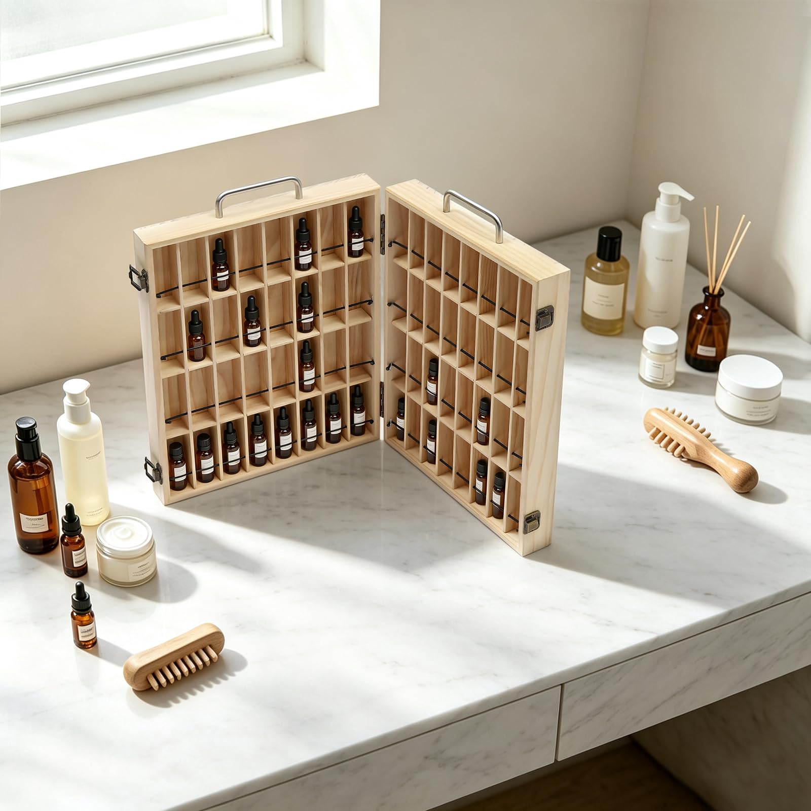 64 Löcher Ätherische Öle Aufbewahrung Holzbox Aromatherapie