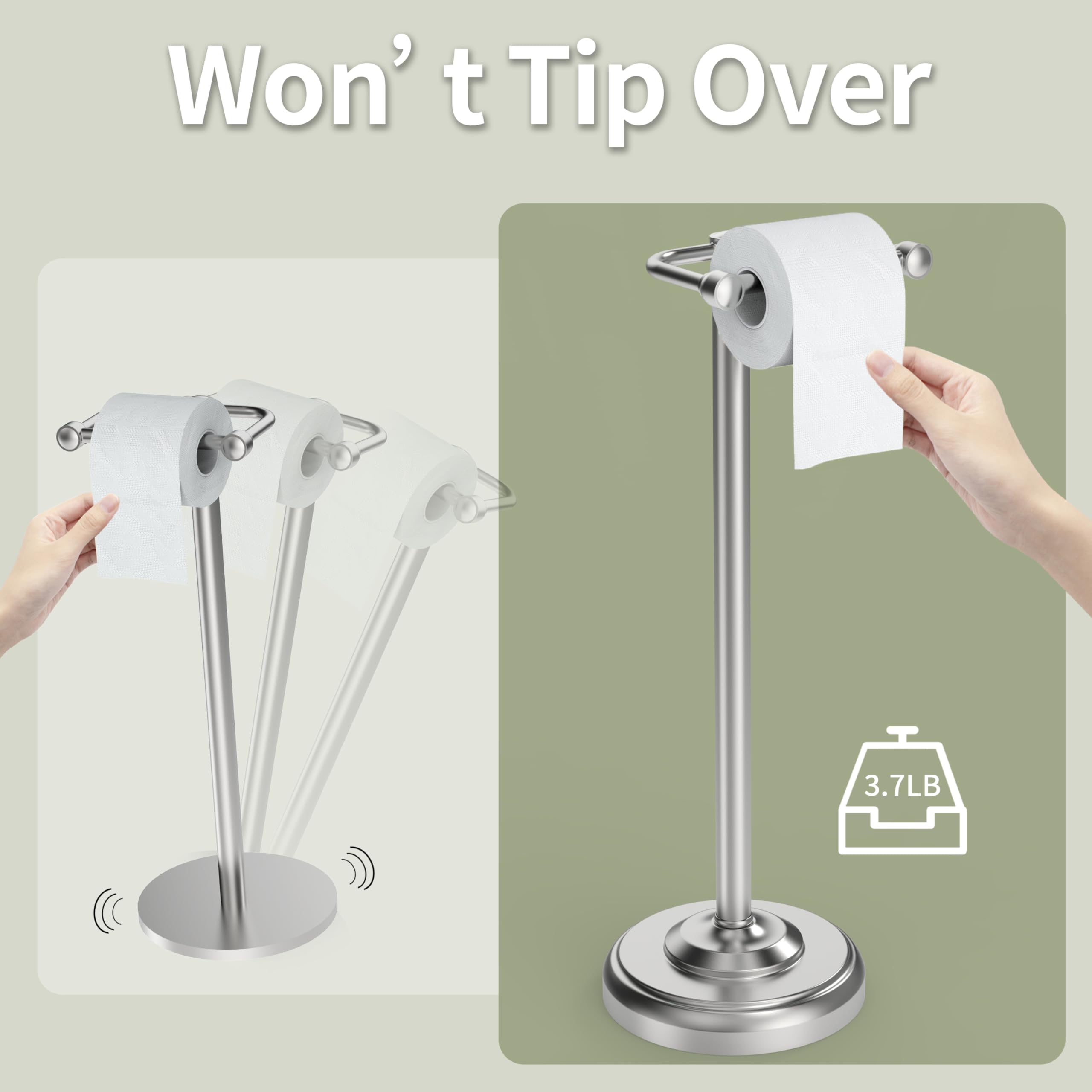 Supporto per carta igienica, in nichel spazzolato, autoportante, design girevole e base stabile in acciaio inox SUS304, per bagno