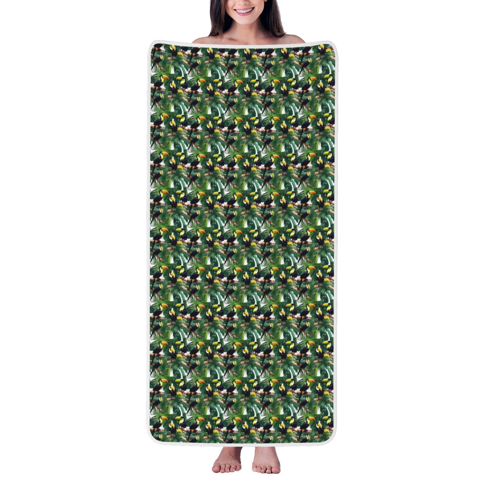 JBJGKHLP Toucans Parrot Palm Tree Leaves Print Women Men Couples Coral Velvet Bath Towel Ultra-Soft For Home Bathroom Travel