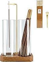 Vista 11 de Ceremony Soporte para incienso, soporte de incienso de madera para palos con colector de cenizas de vidrio, quemador de incienso anticenizas con 20
