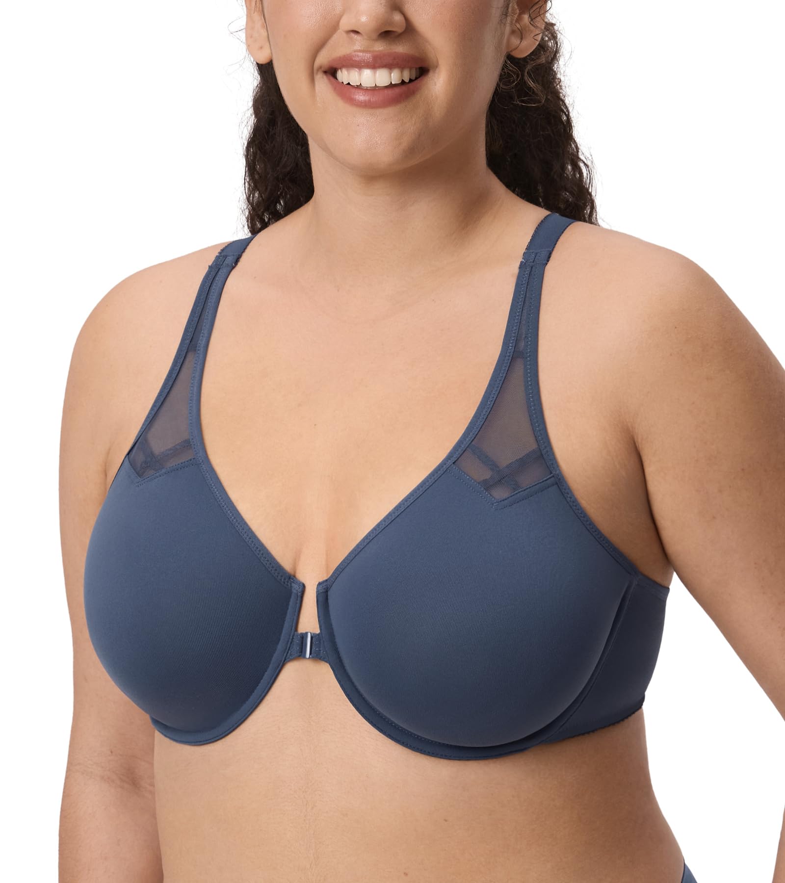 Delimira Women's Front Fastening Bras Underwire Unlined Racerback Plus Size Bra Sargasso 38F