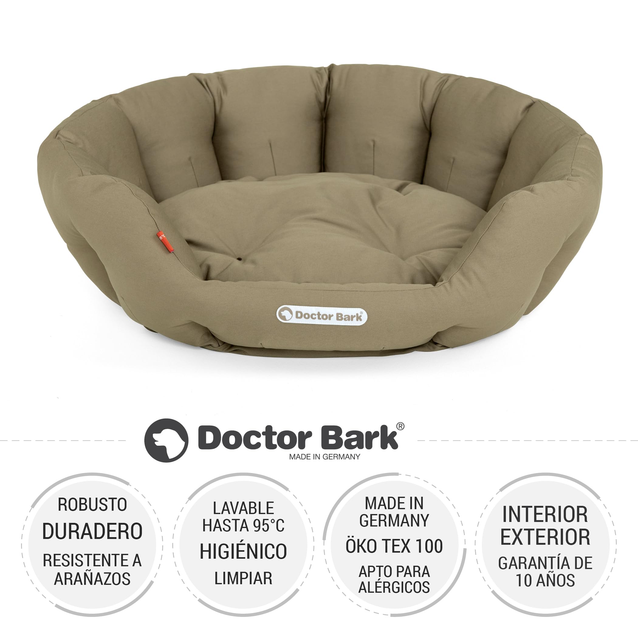 Doctor Bark Cesta Redonda para Perros Grandes, Cama para Perros Grandes, Cama con cojín Reversible Mullido, ortopédica, Lavable hasta 95 °C (l – 60 x 50 cm, marrón Dorado)