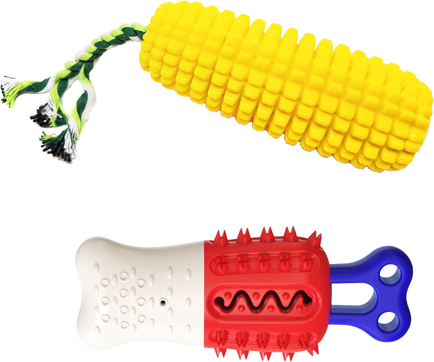 Dog Teeth Cleaning Chew Toy Set Squeaky Corn and Freeze
