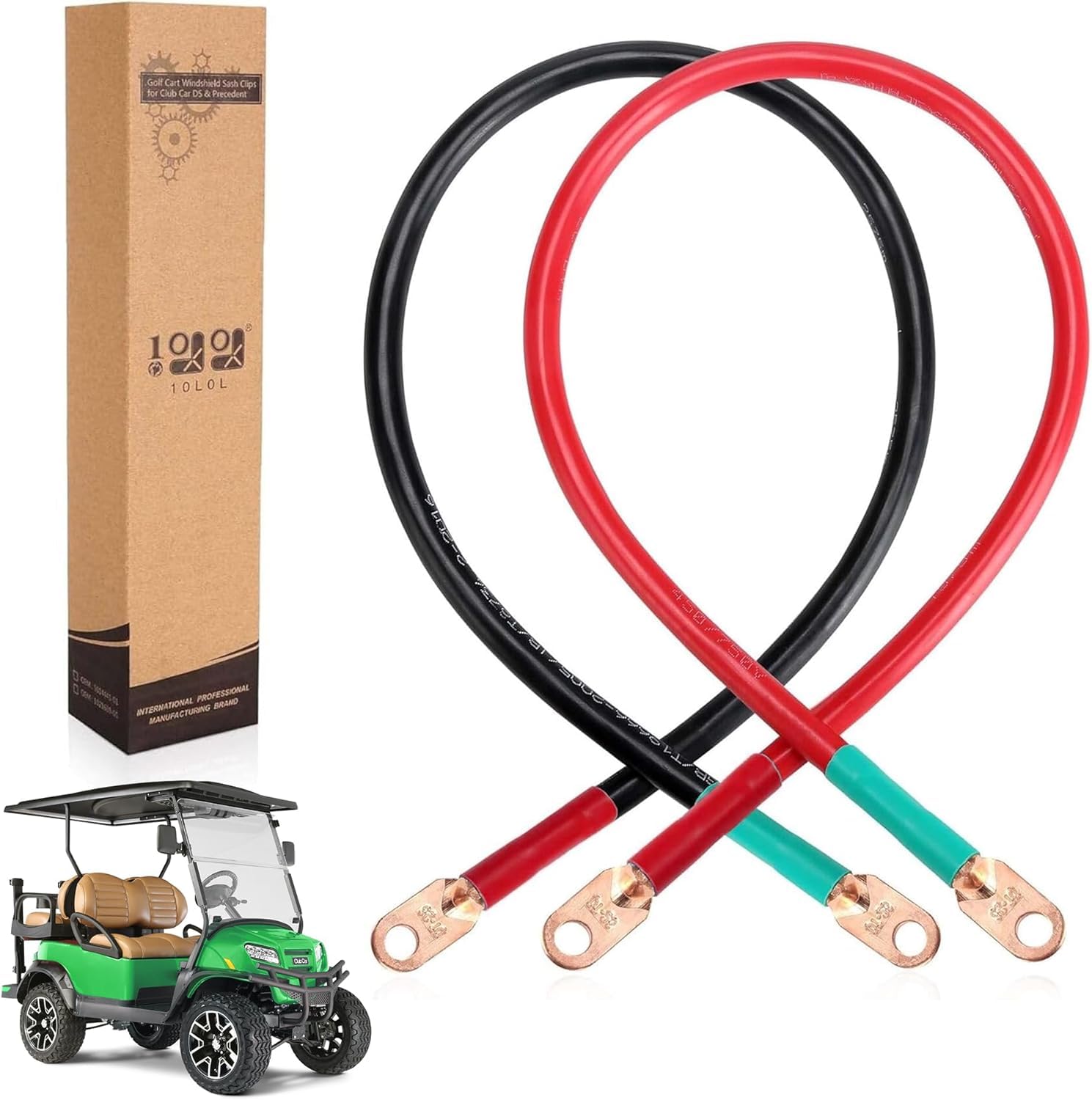 10L0L Lot de câbles de batterie Golf Cart - 4 AWG - 25" - Pour chariot de golf, voiture, marine, moto (1 noir et 1 rouge) - Calibre 4